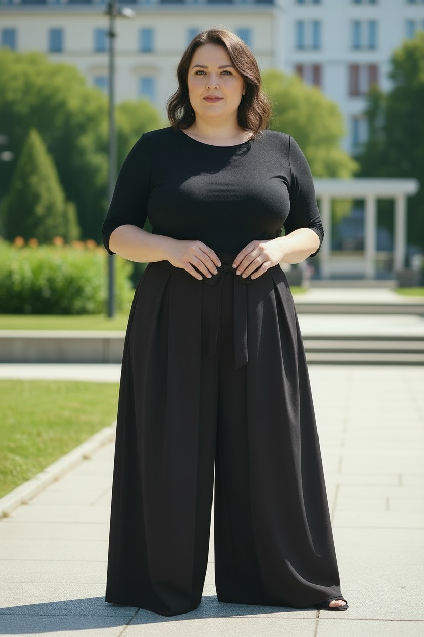 černá kalhotová sukně elegantní culottes pro plnější postavu